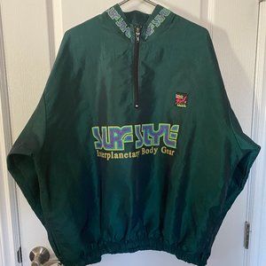 Vintage Surf Style Pullover Windbreaker 1/2 Zip  Iridescent Green One Sz Unisex